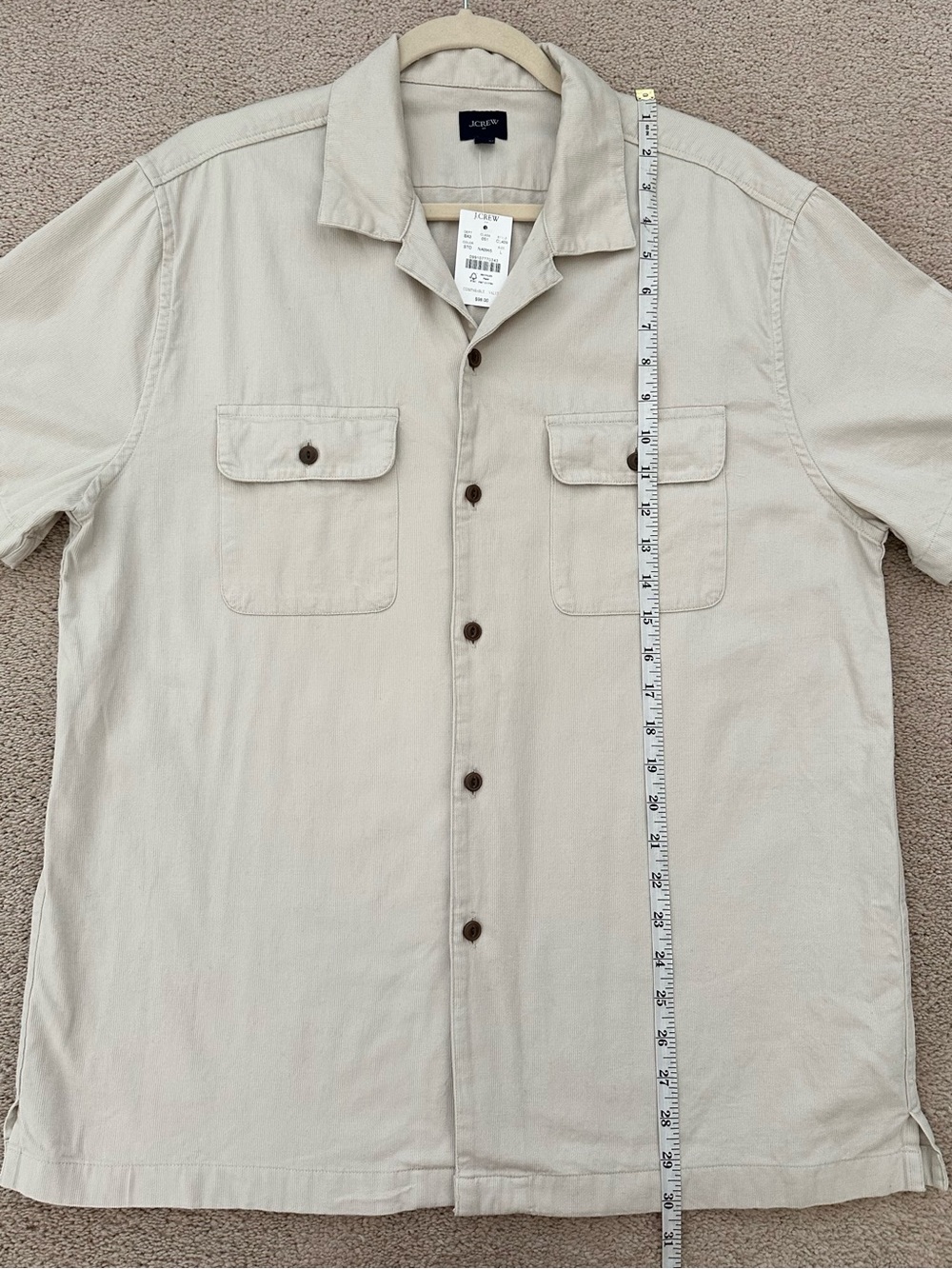 J. Crew Fall Textured Corduroy Short Sleeve Button Down Camp Shirt - Stone/Beige - Picture 15 of 17